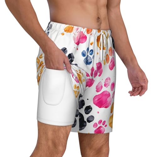 Men's Swim Trunks Quick Dry Board Shorts Colorful Dog Paws Beach Shorts with Pocket Bathing Suits for Men2
