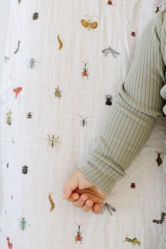 Image of CLEMENTINE KIDS Cotton Muslin Crib Sheet, Cutie Crawlies | Fits standard 52 x 28 x 6 crib mattresses; breathable cotton muslin with elastic corners; machine washable