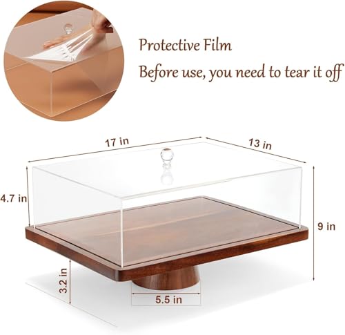 HouseJoy Acacia Wood Cake Stand with Lid-Extra Large 17" Rectangular Cake Holder,2-in-1 Dessert Table Display Set & Charcuterie Board,Acrylic Cake Dome Cover for Cheese/Veggie/Desert /Chips & Dip - Image 4