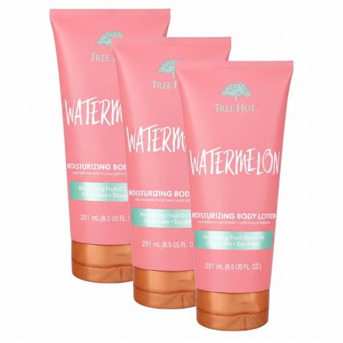 Tree Hut Watermelon Moisturizing Body Lotion | Ceramide and Squalene Formula Helps Protect Skin | Long-lasting Hydration Leaves Skin Feeling Soft &amp; Moisturized | 8.5 fl oz. (Pack of 3)