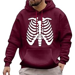 Ropa Casual Para Trabajar ADMAY Cálido y Cómodo Invierno 2023 Y20K Blusa con Capucha y Bolsillo de Manga Larga con Capucha de los Hombres Otoño Invierno Casual con Impresión ósea Pantalones de Trabajo, Vino, XXL