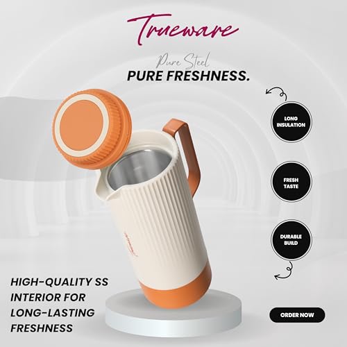 Image of Trueware Amaze ISI Certified Inner Steel Thermoware 1500 ML Hot & Cold Flask Jug, BPA Free, Leak Proof, Ideal for Tea, Coffee, Water, Hot and Cold Beverages