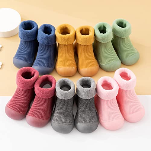 Baby Sock Shoes Solid Soft Non Slip Floor Slipper Toddler Boys Girls First Walking Cozy Fleece Booties Winter Shoes4