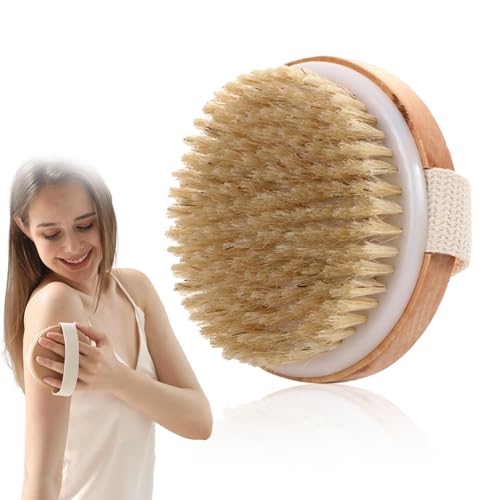 Cepillo Corporal de Cepillado en Seco, Cepillo de Masaje con Cerdas de Jabalí Naturales, Cepillo de Ducha para Cepillado Seco,para Mejorar la Circulación Sanguínea, Celulitis y Drenaje Linfático