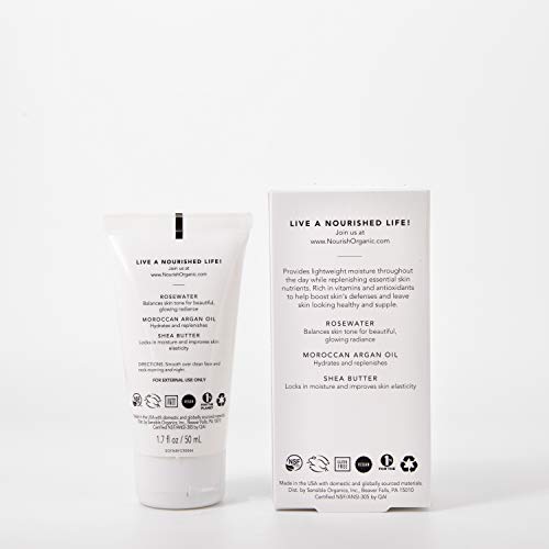 Nourish Organic | Lightweight Moisturizing Face Lotion - Rosewater & Argan | GMO-Free, Cruelty Free, 100% Vegan (1.7oz)