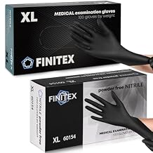 قفازات FINITEX Nitrile للاستخدام مرة واحدة - أسود، 5 مل، 100 قطعة XL وأسود، 3.5 مل، 100 قطعة XL