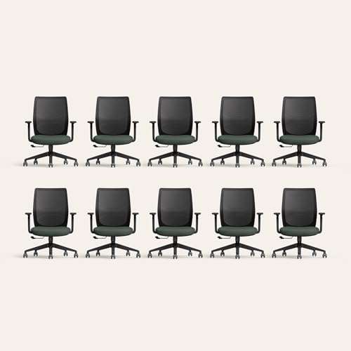 Image of Interio by Godrej Curv Premium Mesh Wide Back Ergonomic Chair for Work from Home /Study | 1 Year Warranty | Height Adjustable Chair | Heavy Duty PP Base | DIY Installation (Set of 10, Earthstone)