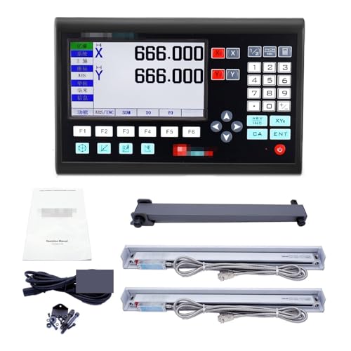 DISIROU Linear Scale Encoder, High Accuracy 2 Axis LCD Digital Readout and 2 Pieces 0-1000mm Linear Scale Encoder Sensor for Milling Lathe Turning Machine for Lathe Milling(YH800-2 and 2 Scales)