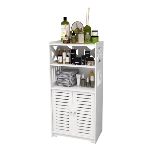 WODFARR Badezimmerschrank, schmal, Aufbewahrungsmöbel, kleiner Schrank für Toilette mit Tür und Regalen für kleine Räume (75 x 22 x 36 cm, 4 Türen)