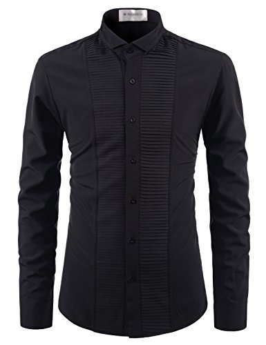 TheLees (NKS660 Slim Fit Super Stretchy Wrinkle Free Wing Collar Tuxedo Shirts Black US L(Tag Size L)