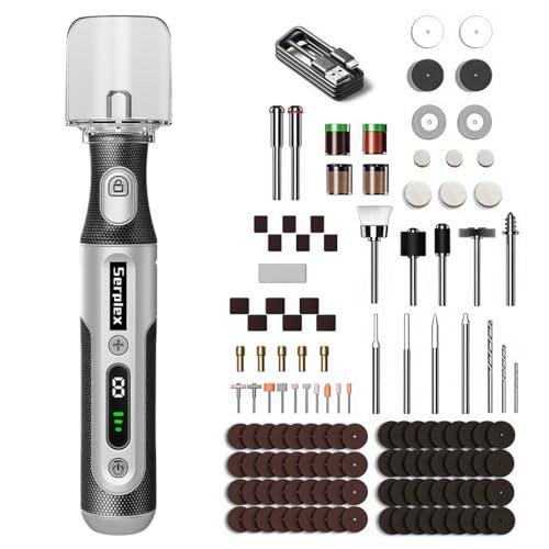 Image of Serplex Rotary Tool Kit with 163pcs Accessories, 1200mAh USB Rechargeable Mini Cordless Drill Machine, 8-Speed (3000-20000RPM), 4.2V Power Rotary Tool for Sanding, Polishing, Drilling, Carving