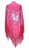 dimensión:190 x 90 cm La Señorita Mantones bordados Flamenco Manton de Manila rosa flores blanco Large