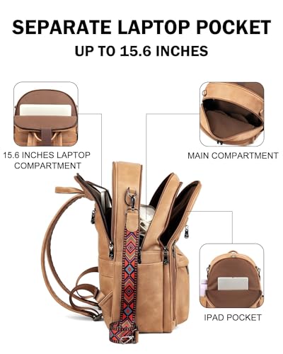 Image of FADEON 15.6 Inch Laptop Backpack Purse for Women, Large Capacity | Vegan Leather Backpack with Padded Straps, Laptop & iPad Slots Fits 13 inch, 14 inch & 15.6 inch, Roomy for Daily, Work & Travel