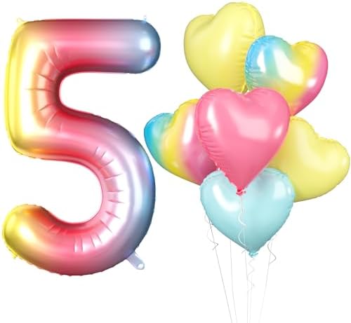 Biapian 40 Inch Blue Number 1 Balloons, 7PCS Large Number One Balloon with Blue Silver Foil Heart Balloons for 1st Birthday Decorations First One Year Boys Girls Baby Shower Anniversary Party Decor