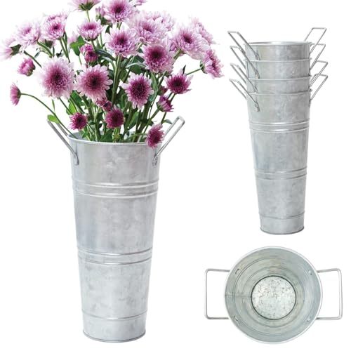 Notakia Galvanized Metal Vases Farmhouse French Flower Bucket Vases for Cut Flowers for Home Decor and Wedding Table Centerpiece Decorations (Silver Set of 4 (9 Inch))
