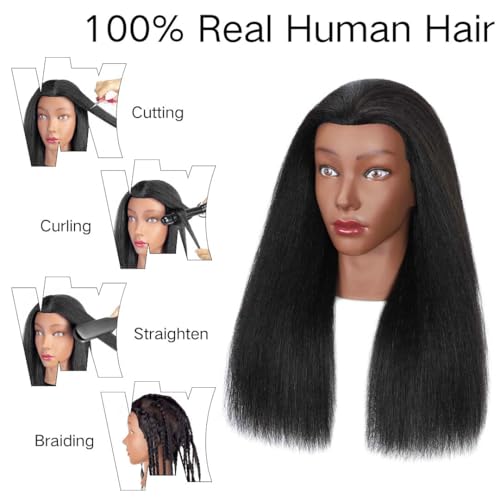 1834 mqhihi mannequin head human hair with tripod set 100 real hair cosmetology manikin doll head for hairdresser practice braiding with tripod set and tools