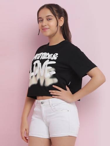 Image of Li'l Tomatoes Girls Crop T-Shirt | 100% Cotton | Graphic Printed Summer Top | Soft & Breathable Casual Wear | 7-16 Years