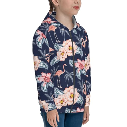 Flamingo and Palm Trees Kid Hoodies Boys Zip Up Sweatshirts Girls Pullover with Pocket4
