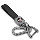 iPick Image made for Nissan GT-R in Black on Black Leather Loop-Strap Dark Gunmetal Hook Key Chain