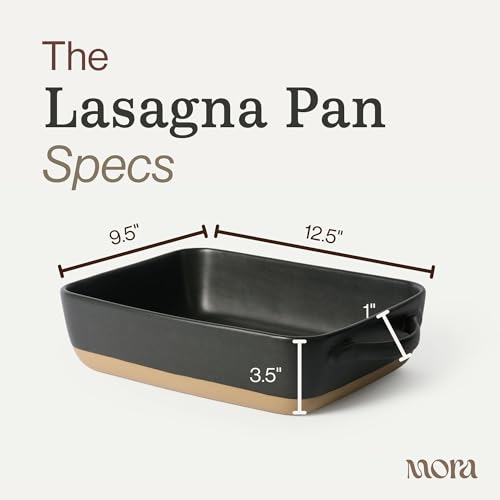 Image of Mora Ceramic Baking Dish with Handles For Casserole, Lasagna, Gratin, Broiling, Roasting, and Baking. Large 9x13 in Pan, Extra Deep - Porcelain Serving Bakeware from Oven to Table. Freezer Safe - Liquorice