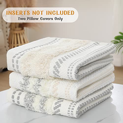 Decoruhome Set Of 2 Boho Decorative Throw Pillow Covers For Bed Bedroom Neutral Accent Cushion Cover Tufted Woven Pillow Case, 18X18, Light Grey #TOP7