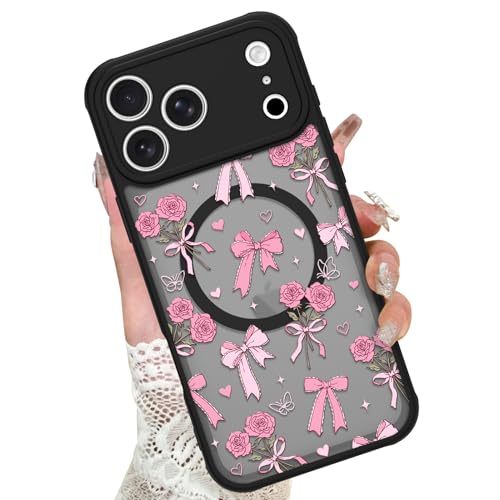 Image of KANGHAR Case for iPhone 17 Pro Bows Bouquet Pattern | [Compatible with Magsafe] Cute Flowers Florals Protective Magnetic Case for Girls Women Men