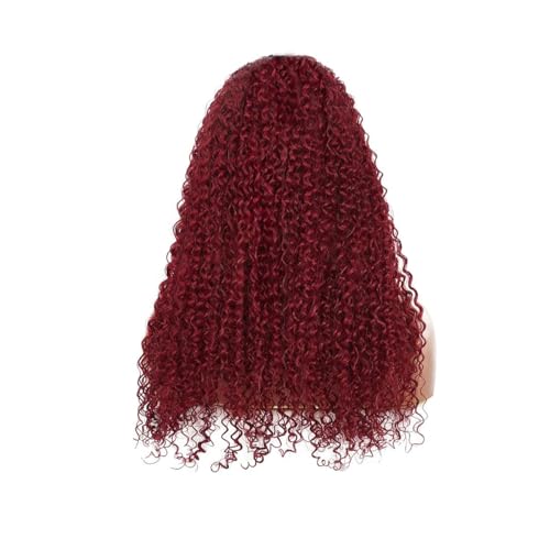 Image of XSY Headband Wig Human Hair Kinky Curly 99J Burgundy Headband Wigs for Black Women Deep Curly Human Hair Wigs None Lace Front Wig 150% Density 14 Inch