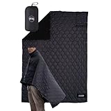 Chill Camping（チルキャンピング） キャンプ用 ブランケット 防寒 アウトドア キャンプ リバーシブル 難燃 エコダウン 車中泊 キャンプ 防災 旅行 コンパクト (ブラック, Lサイズ)