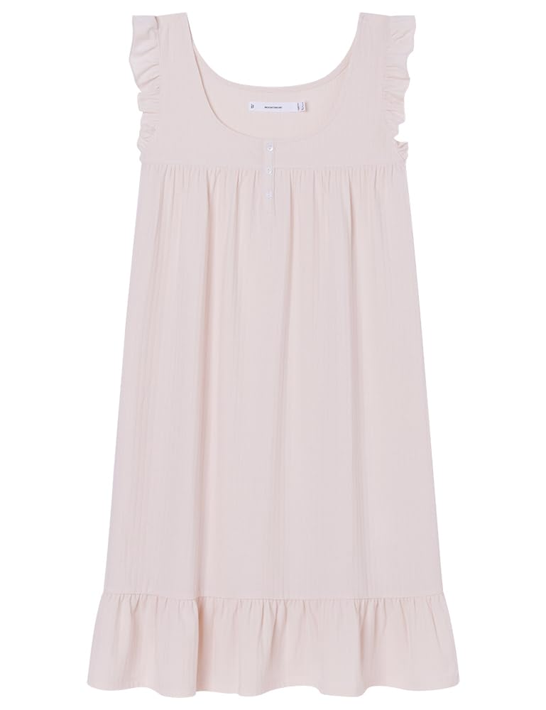 Women'secret Women's Manga Larga Camisón Corto Colección Daily Rose Nightgown, Pale Pink, S