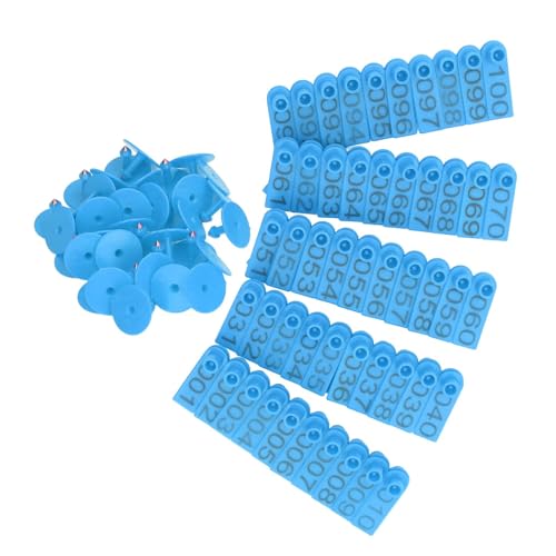 Numbered Goat Ear Tags, 100PCS 001-100 Number Plastic Livestock Ear Tags with 100PCS Ear Tag Pins Farm Animal Identification Ear Tag for Cow Cattle (Blue)