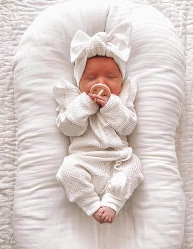 MoZiKQin Newborn Baby Girl Ruffle Romper Knit Sweater Onesie Jumpsuit Long Sleeve Zipper Romper Solid Fall Winter Outfits3