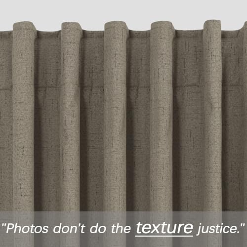 Image of Taupe Brown Linen Blackout Curtains for Bedroom, 84 Inch Long Black Out Vintage Farmhouse Curtain for Living Room, Boho Thick Thermal Insulated Curtains for Summer Drapes 84 Length 2 Panels Set