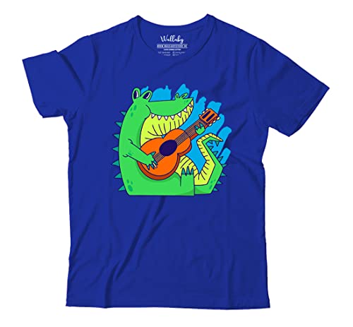 Image of Boys & Girls Cute Alligator Crocodile Playing Guitar 100% Cotton Unisex Kids T-Shirt