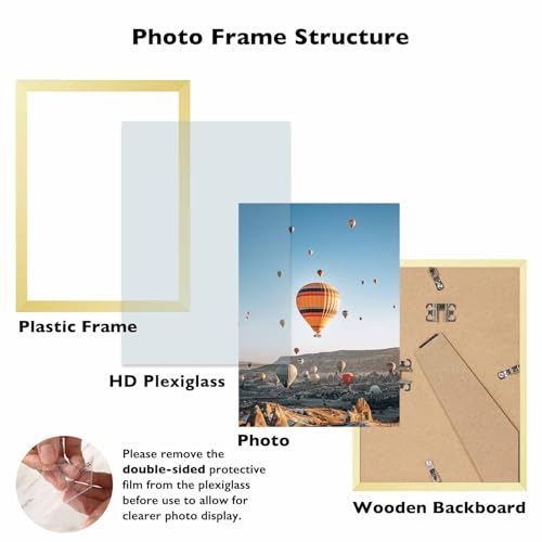 Image of 8.3x11.7 A4 Picture Frame Gold for Wall Hanging or Tabletop, Wall Mounting Horizontally or Vertically, A4 Frame 8.3 x 11.7 Wall Gallery Poster Photo Frame with Shatter Resistant Plexiglass, Gold
