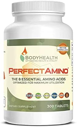 BodyHealth PerfectAmino (300 Tablets) 8 Essential Amino Acids Supplements with BCAA, Increase Muscle Recovery, Boost Energy & Stamina, 99% Utilization, Vegan Branched Chain Protein Pre/Post Workout