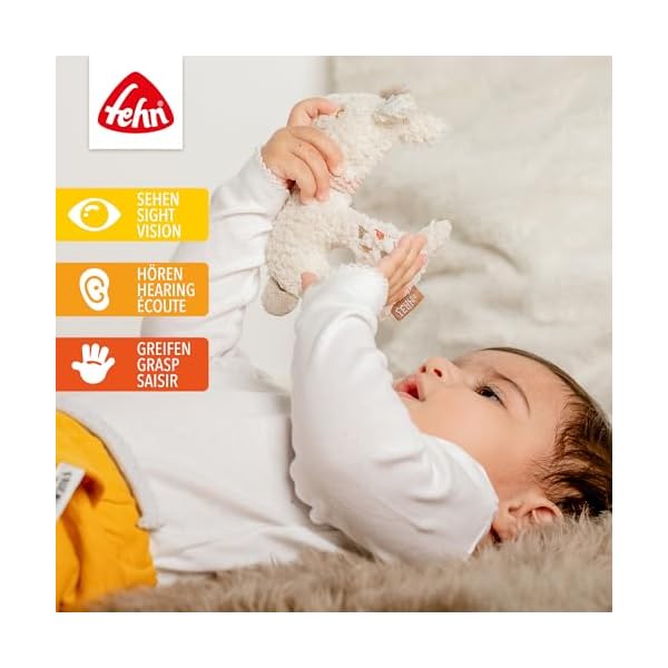 Fehn Baby Ring Greifling Lama - Kuscheltier Babyspielzeug mit Rassel - Motorikspielzeug für das spielerische Lernen - Plüschtier als Einschlafhilfe - Spielzeug für Babys & Kleinkinder ab 0+ Monaten – Bild 3