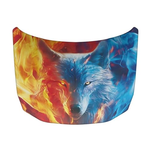 Image of Fire Blue Wolf Hood Cover for Truck Stretchable Engine Cover Can be Washed Hood Wraps Universal for Cars