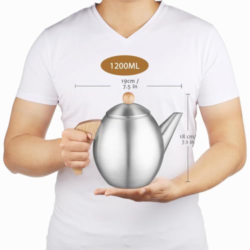 glastal Silberne Teekanne 1200 ml aus Edelstahl mit 18/8 Teesieb – Ansicht 2