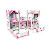 Dreamy Pink Dollhouse Playset, Equipped with 2 Dolls Figures and A Pet, Fully Furnished Fashion Doll