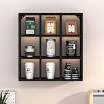 Helsin Vintage Coffee Cup Shelf with 9 Compartments, 40.6 cm, Wall Mounted, Wood, Curio Shadow Box Shelf, Cup Floating Shelves, Display and Organizer (Black)