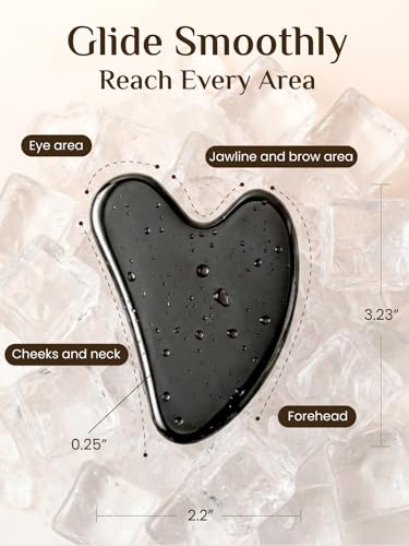 Image of Rena Chris Gua Sha Facial Tools, Stainless Steel Guasha Tool for Acupuncture, Manual Massage Tool for Jawline Sculpting and Puffiness Reducing, Gua Sha Facial Tool, Skin-Care Gift (Metallic Black)