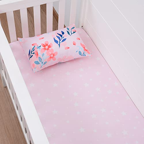 Image of JISEN 3 Piece Crib Bedding Set Crib Quilt Crib Sheet Pillowcase - Soft Microfiber Printed Nursery Set for Baby Boys or Girls Pink Flowers