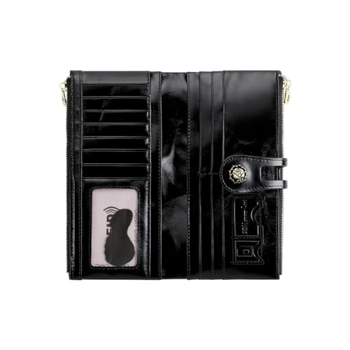 Image of Women's RFID Blocking Wallet Soft Leather Clutch Money Ladies Purse Slim Card Holder Organizer Zip Pocket (3013-Black)