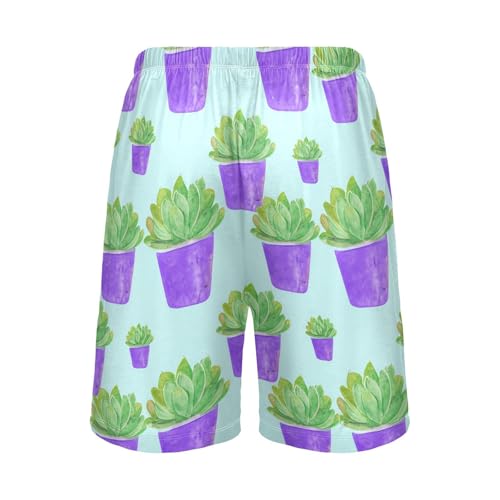 Green Succulent Plant Pajama Shorts for Men Lounge Pants Bottom Lounge Short Men'S Sleep Shorts with Pockets, S-XXL2