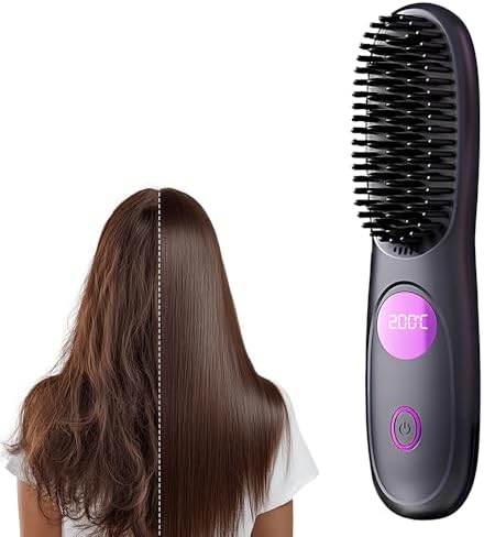 Cordless Hair Straightener Brush, Portable Mini Hair Straightenin...