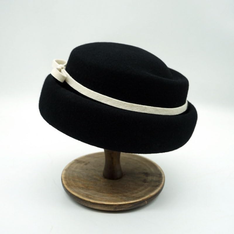 Black Rolled up Woolen Top Hat Women Retro Beret for Winter Warmth