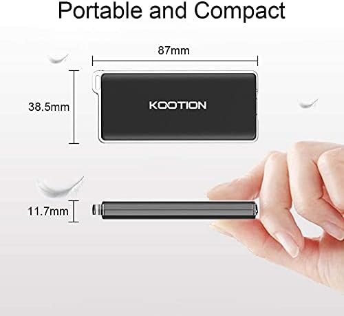 Kootion Portable SSD Drive USB C Ultra-Light 250G External SSD Hard Drive USB 3.1 Gen 2 Type C Mini Solid State Drive with Type A to C Cable Frame with Loop for Carrying Lanyard