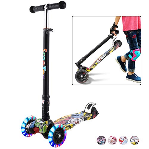 Hikole Scooter for Kids, Foldable Scooter for Toddlers Girls & Boys with LED