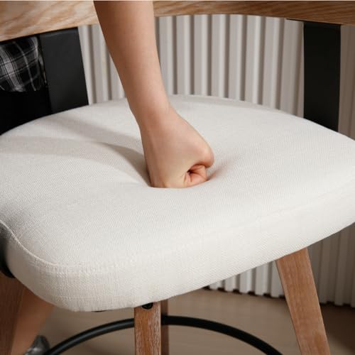 LukeAlon Butacos Giratorios de Altura para Isla de Cocina, 26", Tapizados en Lino Blanco, Estilo Mid Century con Espalda Curva de Madera y Patas de Madera, Juego de 4 miniatura 5