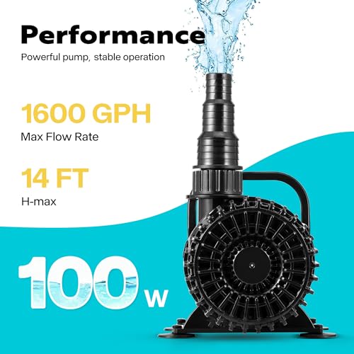 VIVOHOME 100W 1600GPH Submersible Water Pump with 180° Seamless Adjustable Nozzle and Barrier Bag for Koi Pond Waterfall Fountains Fish Tank by VIVOHOME - Image 2